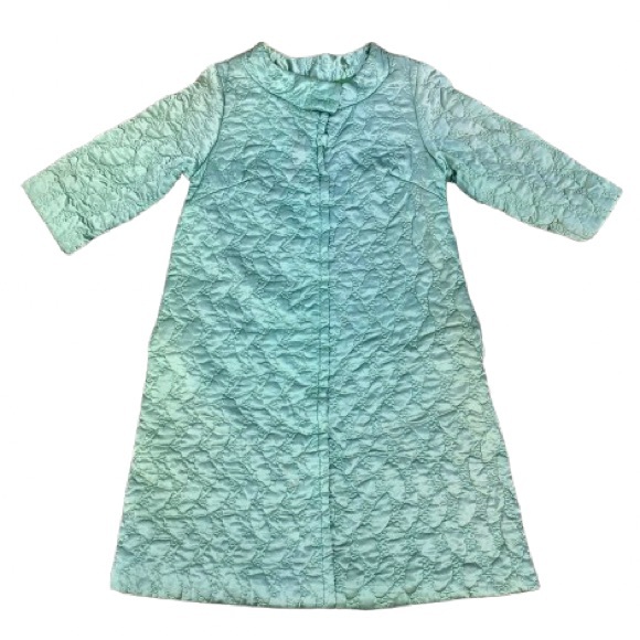 Vintage 60s Satin Quilted Seafoam Aquamarine Housecoat Bed Jacket Dress Sears - Picture 1 of 16